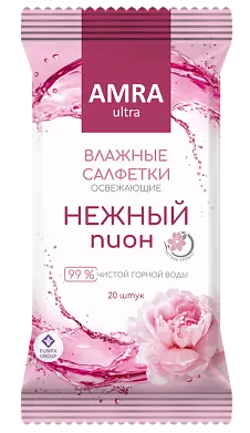 Amra салфетки влажные освежающие пион 20 шт