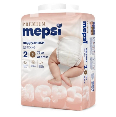 Mepsi детские подгузники premium s 4 9 кг 72 шт 