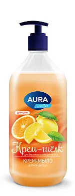 Aura крем мыло шёлк и цитрус new флакон дозатор 1000 мл