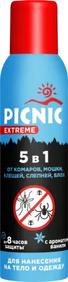 Picnic аэрозоль 5 в 1 от комаров мошек клещей слепней блох 150 мл 