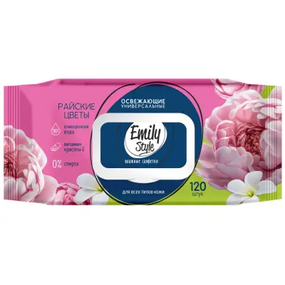 Emily Style влажные салфетки универсальные райские цветы с крышкой 120 шт 