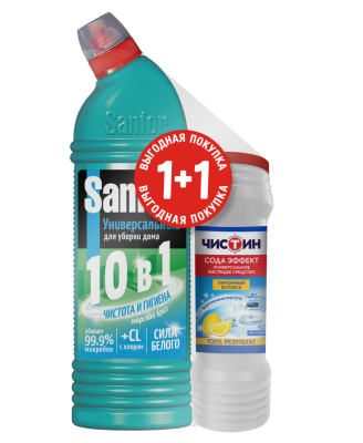 Набор sanfor 10 в1 средство для чистки и дезинф морской бриз 750 мл+чистин 400 лимонный всплеск промо 