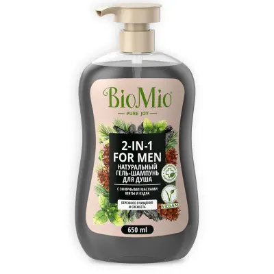BioMio Bio body hair мята и кедр гель шампунь мужской для душа 650 мл экспортный вариант 