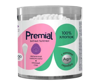 Premial ватные палочки в банке цилиндр 200 шт 