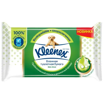 Kleenex влажная туалетная бумага skin смываемая 38 шт 