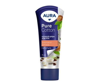Aura крем для рук pure cotton ночной туба 75 мл 