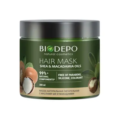 Biodepo маска для волос натуральная питательная с маслами ши и макадании 380 мл 