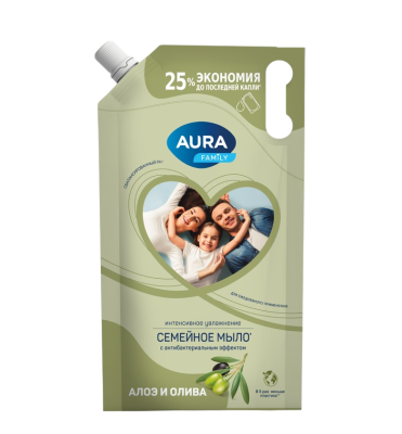Aura family жидкое мыло с антибактериальным эффектом олива и сок алоэ дой пак 1000 мл 
