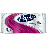 Туалетная бумага PAPIA белая трёхслойная, 8 шт